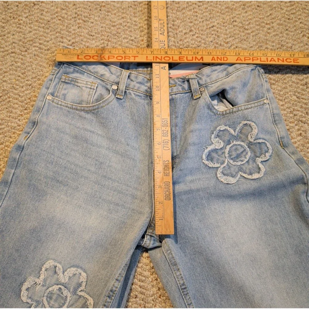 Cali 1850 Distressed Wide Leg Jeans Womens 11/30 Flower Power Embroidered
